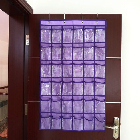 NIMES Hanging Closet Underwear Sock Jewelry Storage Over The Door Classroom Cell Phone Calculator Organizer 36 Clear Pockets (Purple)...