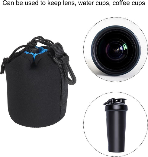 PATIKIL Camera Lens Bag, 3.3" IDx5.5 H Drawstring Lens Pouch with Thick Protective Neoprene, Lens Case for DSLR Camera Lens, Water Coffee Cups, Bl...