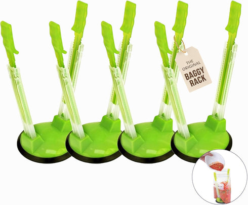 Jokari Original Adjustable Baggy Rack Stand 4 Pack. Prop Plastic Ziploc Freezer Storage Bags Open Hands-Free To Pour Leftovers, Snacks and Meal Pr...