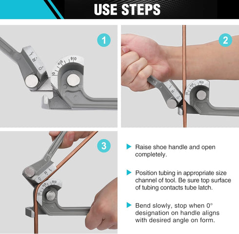 DURATECH Tube Bender, Pipe Bender, 3-IN-1, 1/4", 5/16", 3/8", for Copper, Brass, Aluminum and Thin Steel Pipes...