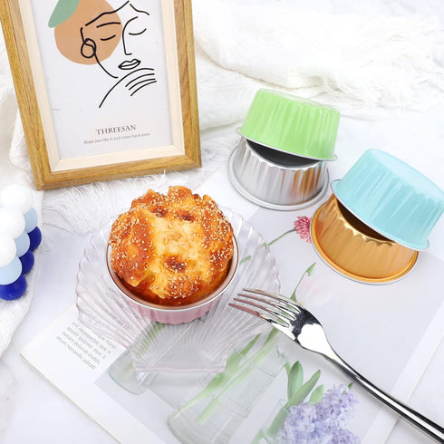 EUSOAR Dessert Cups Aluminum Foil, 25pcs 5oz Disposable Creme Brulee Baking Cups Ramekins, 5 Colors Mixed Cupcake Liners Containers Wrappers, Mini...