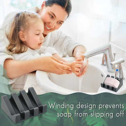 Cunhill 2 Pieces Silicone Soap Dish Self Draining Soap Dish Shower Waterfall Bar Soap Holder Tray with Drain Soap Saver for Kitchen Bathroom Acces...