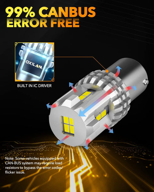 OXILAM Upgraded 1156 LED Bulbs Reverse Light, 6000K White 400% Brightness 3000 Lumens, BA15S 7506 1003 1141 P21W LED Bulb Used for Backup Tail Bra...