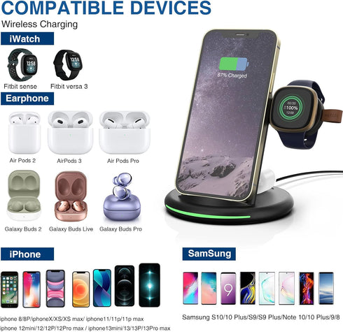 3 in 1 Journey Charger for Fitbit sense2/sense/versa 3/Versa 4, Wireless Charger for iphone14/Samsung Galaxy S23, AirPods Pro, Galaxy Buds Pro, Ot...