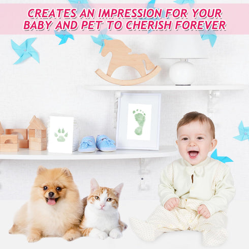 Outus 3 x 5 Inch Newborn Handprint and Footprint Paw Print Kit 4 Clean Touch Ink Pads 10 Imprint Cards Pet Inkless Hand and Feet Stamp for Dogs(Gr...