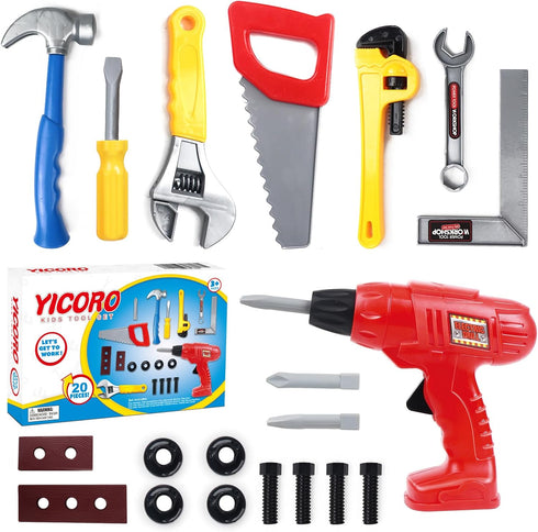 Kids Tool Set – 20 PCS Toddler Tool Set with Toy Drill, Pretend Play Kids Toys, Toy Tools for Kids Ages 3,4,5,6,7,8 Years Old, Boy Toys...