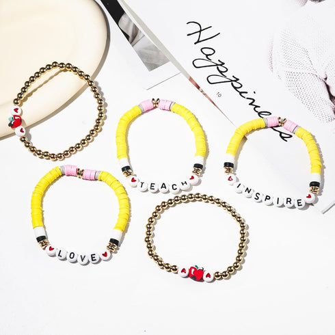 COLORFUL BLING Teacher Appreciation Bracelets Solf Clay Love Teach Inspire Letter Beaded Teacher Bracelets Teacher Gift for Women...