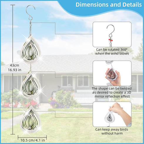 Bird Scare Discs Set, Highly Reflective Bird Reflectors Wind Spinner, Extra Sparkly Drop-Shape Wind Spinner Bird Devices to Scare Birds Away from ...