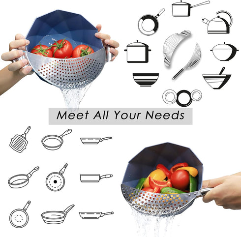 Pot Strainer Set 2 Pieces Stainless Steel Strainers Set, Easy Draining Durable Dishwasher Safe, Work for All Cooking Kitchenware, Noodles Pasta Fr...