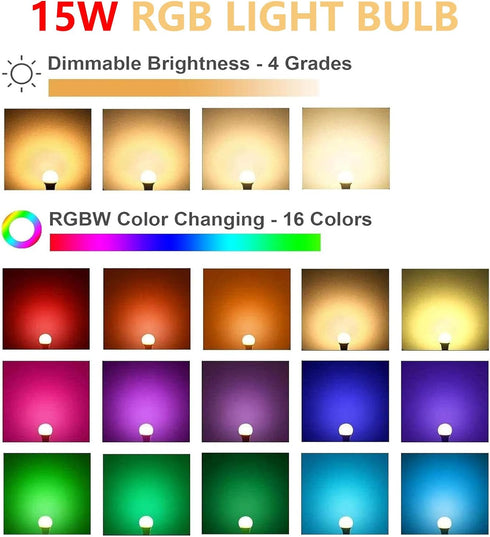 RGB Color Changing Light Bulbs with Remote,A21 E27 RGBW LED Light Bulbs,15W Warm White 550LM,16 Color Multicolor Light Bulb (Rgb 15W-1Pack)...