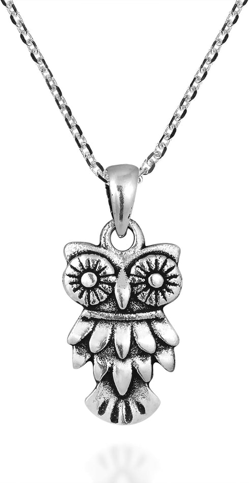 AeraVida Wide-Eyed Owl .925 Sterling Silver Necklace Earrings Jewelry Set...