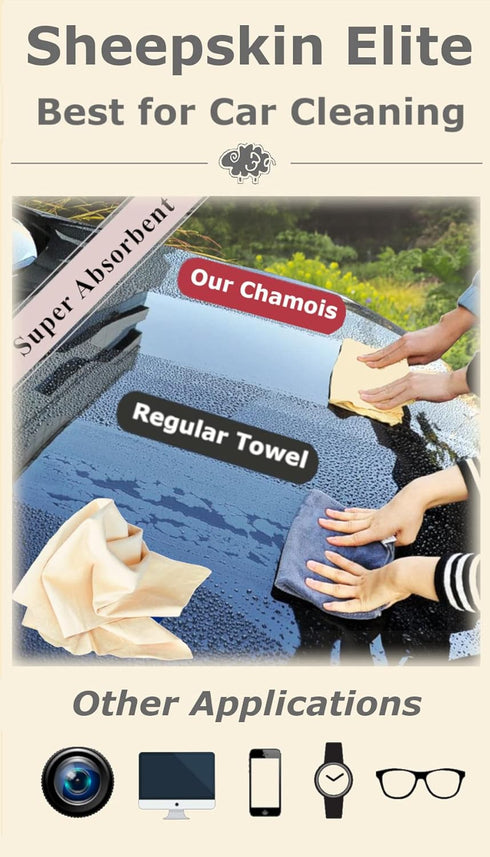 Chamois Drying Cloth Car Drying Towel Real Leather Super Absorbent Fast Drying Natural Chamois Car Wash Cloth Accessory (2 SQ Each, 4 SQ FT in Tot...