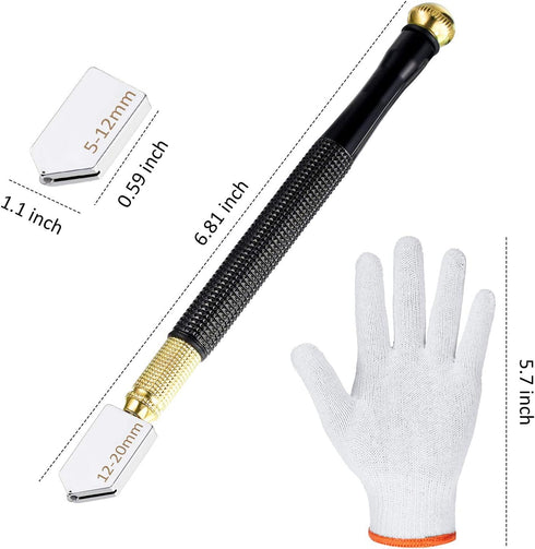 Mudder 9 Pcs Glass Cutter Tool Mirror Cutting Tool with 2-6 Mm, 5-12 Mm, 12-20 mm Glass Cutter Head and Screwdriver Oil Dropper Glove for Tiles Mi...