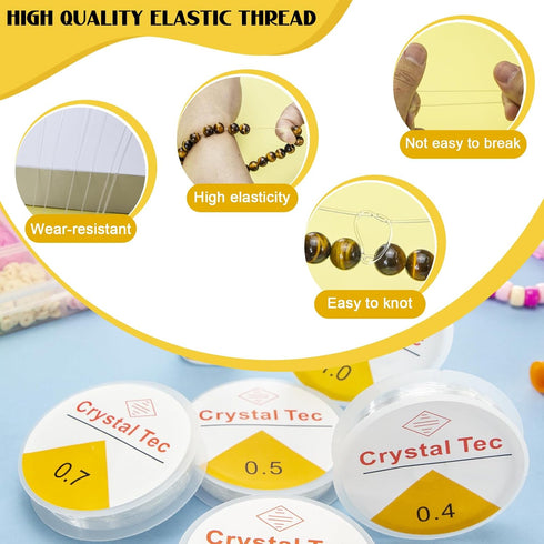 Elastic String for Bracelets, Stretchy Bracelet String 6 Roll Clear Elastic String for Bracelets, 1 Roll 0.7mm Flat Bracelet String Elastic for Be...