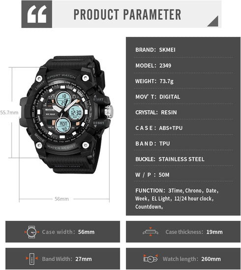 Military Men's Sports Analog Quartz Watch Dual Display Alarm Digital Watches with LED Backlight...