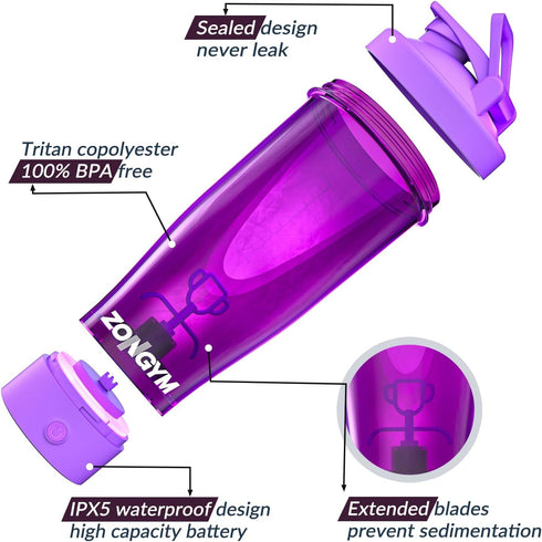 ZonGym 24 oz Electric Protein Shaker Bottle, BPA Free, Tritan Material, Ultra-High Speed Mixing, Great Gift Idea, Reusable, 800mAh Battery, Portab...