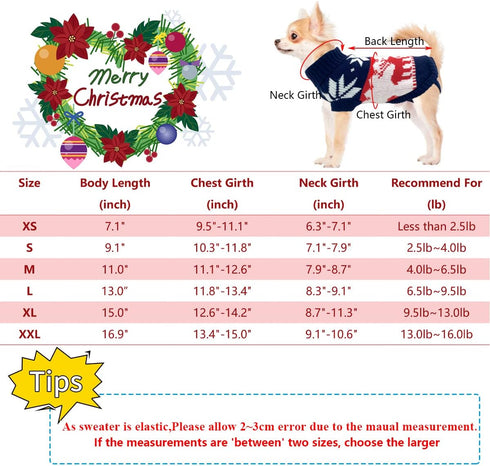 Vehomy 2Pcs Pet Puppy Christmas Sweaters Cat Sweater Kitten Knitwear Dog Xmas Clothes Navy Blue and Christmas White Sweaters with Reindeers Snowfl...