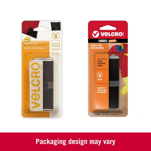 VELCRO Brand Sleek and Thin Stick On Wide Rectangle for Fabrics | 6in x 4in, Black | Soft on Skin Ultra Light | Adhesive Back No Sewing Needed...