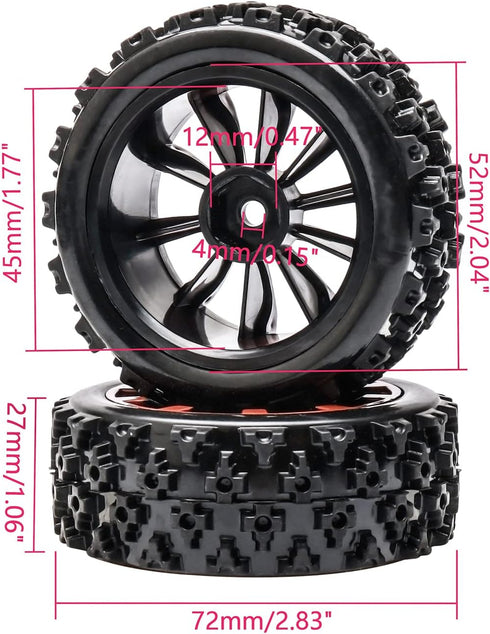 JIUWU 4-Pack Off-Road Wheels 12mm Hex Rc Wheels and Tires - High-Performance Upgrade for 1/10 Rc Tires Cars - Durable Plastic and Rubber Construct...