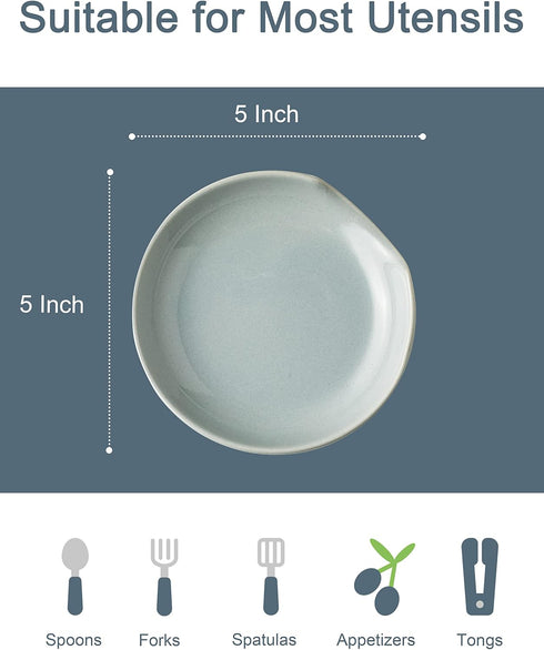 Ceramic Spoon Rest for Kitchen Counter, Kithcen Spoon Holder for Stove Top, Cooking Utensil Rest with Drip Tray for Ladles, Tongs & Spatula, Dishw...