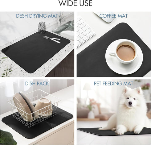 Drying Mat for Kitchen Countertops, Coffee Mat Hide Stain Rubber Backed Absorbent Dish Drying Mat (Black, 16"x24")...
