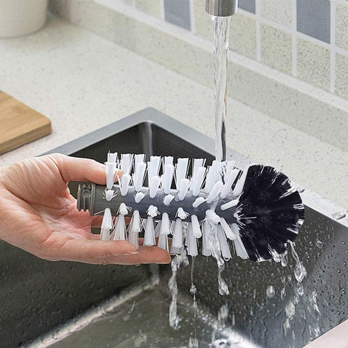 Water Bottle Cleaning Brush Glass Cup Washer with Suction Base 3 Head Bristle Brush for Beer Cup, Long Leg Cup, Red Wine Glass and More Bar Kitche...