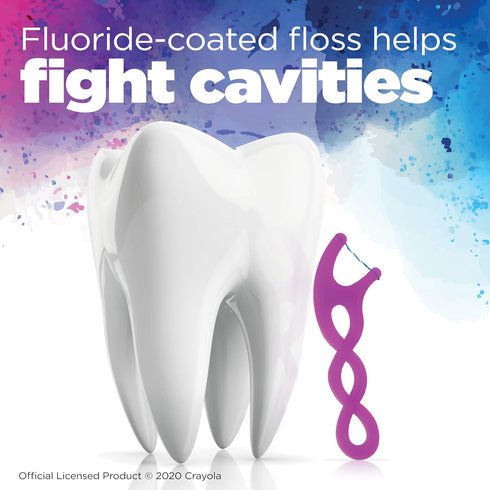 GUM Crayola Twistables Kids Flossers with Fluoride - Designed for Little Hands - Three Fun Fruit Flavors - Easy to Use Kids Floss Picks for Childr...