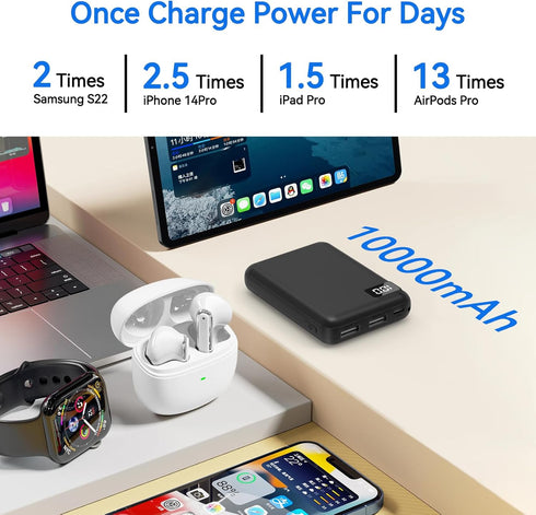 Small Power Bank 10000mAh Battery Packs for Heated Vest/Jacket 5V/2.4A Quick Charge USB C in & Out Portable Charger for iPhone 16 15 14 Android iP...