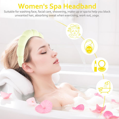 Skincare Headbands for Women, Makeup Spa Headband Bubble Face Wash Headbands for Washing Face or Facial with Hair Clips, Thick Hair Cute Puffy Spo...