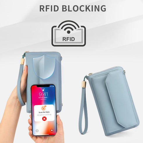 Crossbody Wallet Phone Purse for Women Small Leather RFID Bifold Wristlet Clutch Travel Wallet Credit Card Holder...