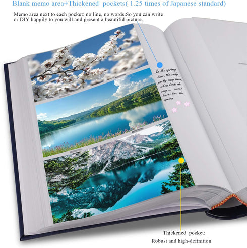 Photo Album 4x6 Photos Hold 402 Pockets with Memo Slip-in Pockets Photo Book, Leather Cover Picture Albums with Writing Space for Wedding Family V...