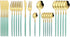 JASHII Flatware Serving Set 24 Piece, Stainless Steel Silverware Set, Mint Green Gold Cutlery, Modern Elegant Tableware for Party, Christmas, Dinn...