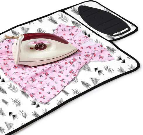 Encasa Homes Ironing Mat/Pad (Small 28"x20") with 3mm Padding & Silicone Iron Rest for Steam Pressing on Tabletop or Bed - Heat Resistant, Portabl...