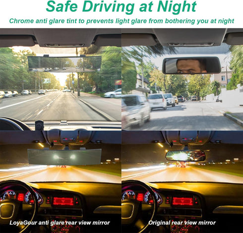 Rear View Mirror for Car,11.8" Convex Panoramic Wide Angel View Mirrors Extender,Chrome Tint Anti Glare,Universal Clip on Interior Rearview Mirror...