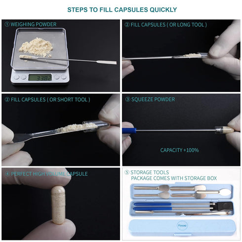 All Sizes Capsule Filling Machine Kit for Pill Filler # 000 00 0 1 2 3 4 5-11Piece Micro lab Spoons Spatula Tool for Gel Capsules Empty Quickly Fi...
