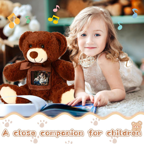 14 Inch Remembrance Bear Plush Stuffed Animal with Recorder Soft Doll Fabric Animal Toy with a Picture Frame for Baby Shower Wedding Birthday Gift...