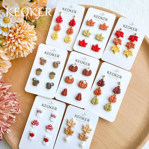 Keoker Fall Polymer Clay Cutters - Maple Leaf Clay Cutters for Earrings Making, 9 Shapes Autumn Clay Earrings Cutters, Clay Cutters for Polymer Cl...