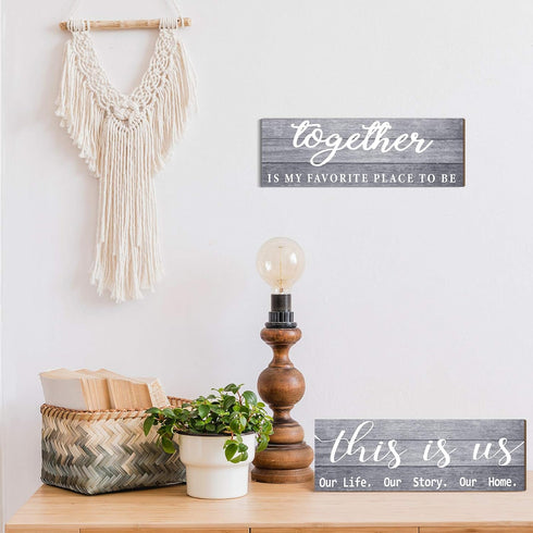 Jetec 2 Pcs Wooden Home Wall Signs This is Us Wall Decor Family Plaque Together Is My Favorite Place To Be Sign Rustic Wood Entryway Art for Farmh...