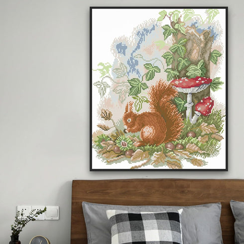 Rosyfoxes Cross Stitch Kits Stamped Full Range of Embroidery Starter Kits for Beginners DIY 14CT 2 Strands - The Little Squirrel Foraging(Printed)...