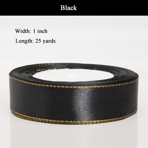 YASEO 25 Yards 1 Inch Black Satin Ribbon with Gold Edges, Gold Border Fabric Ribbons for Gift Wrapping and Crafts...