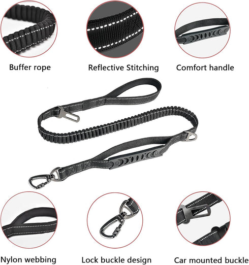 Heavy Duty Dog Leash, 4-5.5FT No Pull Shock Absorbing Dog Leash Reflective Dog Walking Training Leash Bungee Dog Leash with 2 Padded Handles for M...
