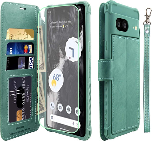 VANAVAGY Compatible for Google Pixel 7 Wallet Case,RFID Block Flip Leather Phone Cover with Wrist Supports Wireless Charging with Credit Card Hold...