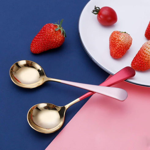 Metal Soup Spoons,Stainless Steel Spoons for Soup Round Colorful Dinner Spoons Thick Short handle Table Spoon 6.3-Inch, Set of 5 (Gold)...