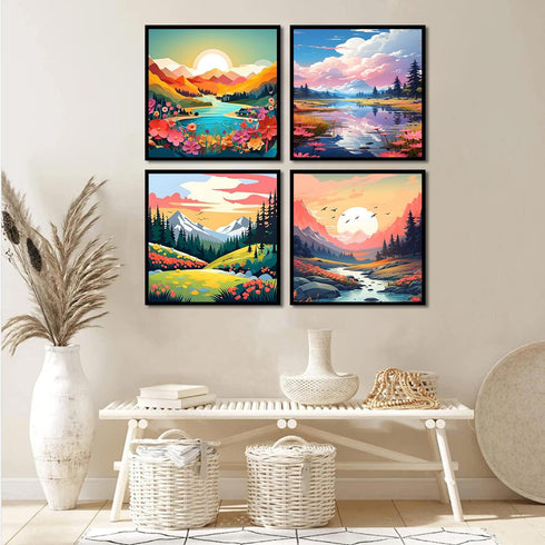 4 Pack Paint by Numbers for Adults, Landscape DIY Acrylic Painting Paint by Numbers Kits on Canvas for Kids Ages 4-8-12 Perfect for Gift Home Wall...
