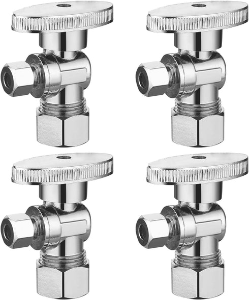 4 Pack Angle Stop Valve 1/2" Nominal Comp x 3/8" OD Comp,Quarter Turn Angle Stop Valve,Chrome Plated Brass,for Bathroom Toilet Kitchen Shower Plum...