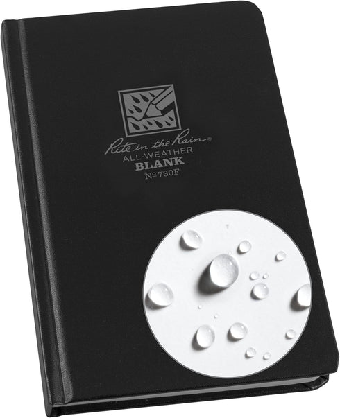 Rite in the Rain Weatherproof Hard Bound Cover Sketchbook Notebook, 4.75" x 7.5", Black Cover, Blank Page Pattern (No. 730F)...