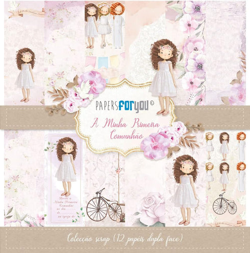 Papers For You - Scrapbooking Paper Kit in Portuguese | "A Day of Illusion Brown Haired Girl" Collection | Includes 12 Double Sided Papers with Va...