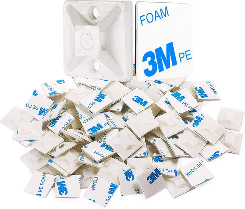 XHF 200 PCS 1/2" White Self Adhesive Cable Zip Tie Mounts Wire Cable Clips Holders Management Anchors Organizer Holders Squares(HS-100)...
