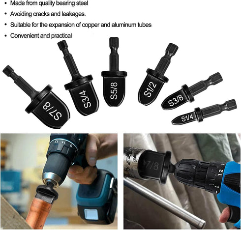 HVAC Repairing Kit?Air Conditioner Copper Tube Expander Swaging Tool ?1/4'' Hex Shank Manual Copper Pipe Swage Tool?Expander Boring Drill Bit 1/4'...