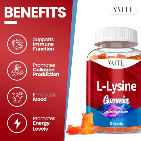 L-Lysine 1000mg Gummies - Supports Skin, Lip,Vegan, Gluten Free, Vitamins for Kids & Adults Tissue Health & Immune System, Chewables, Amino Acid V...